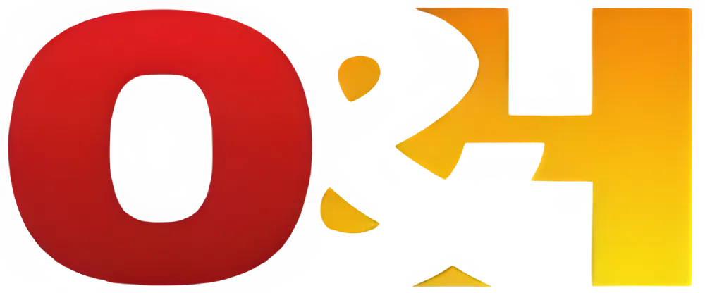 Logo rouge et jaune avec lettres stylisées